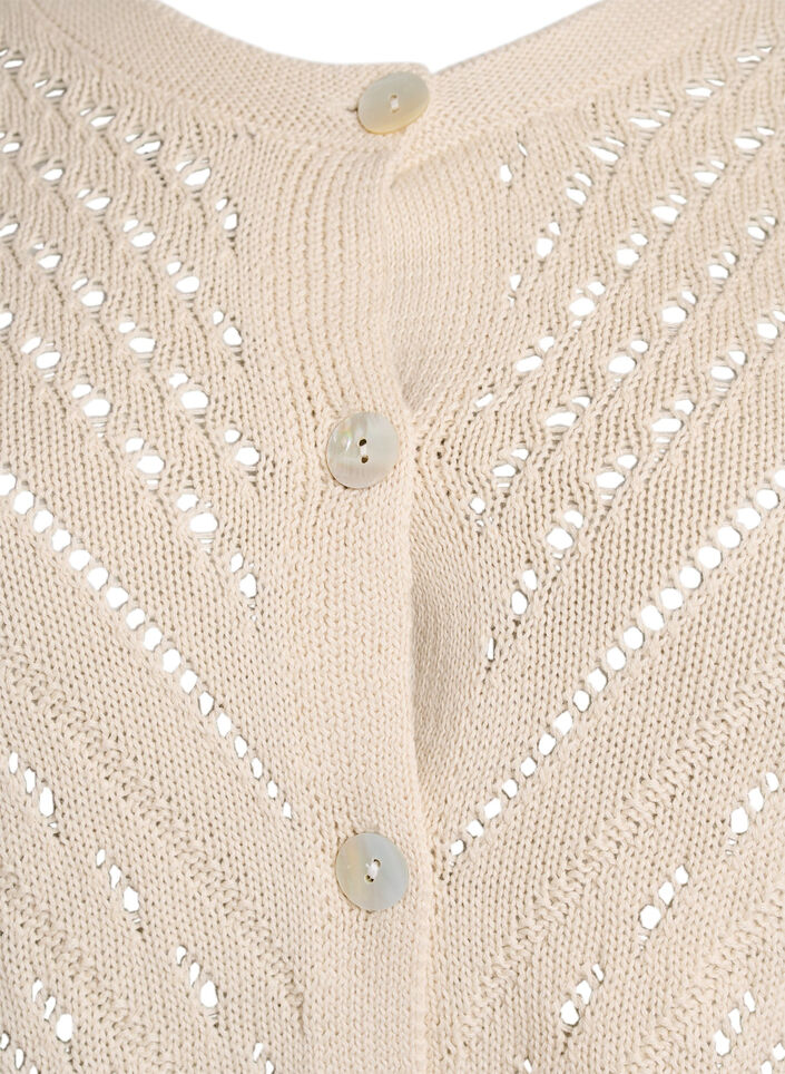 Korte cardigan van breisel met oogjespatroon, Sandshell, Packshot image number 2