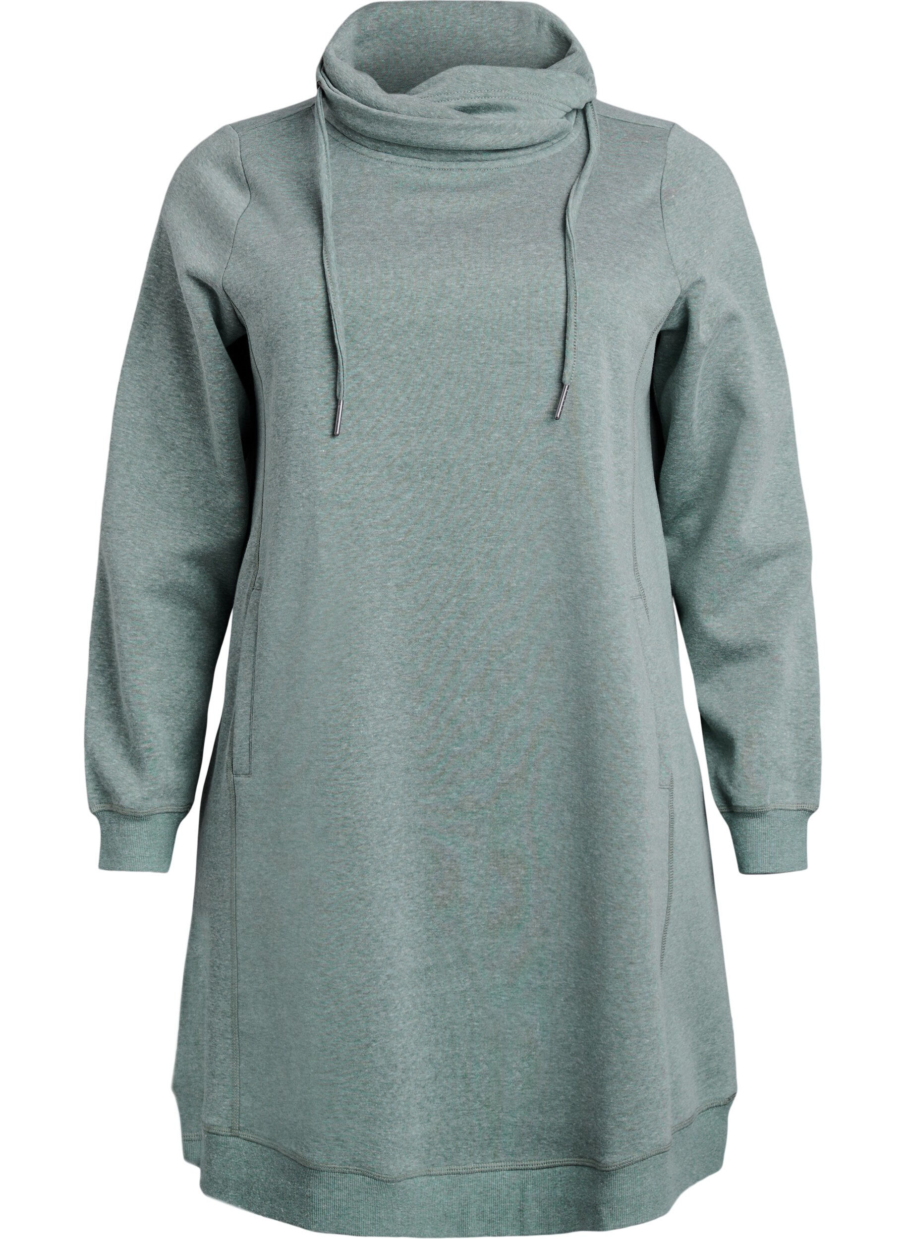 FLASH - Kort sweatshirt jurk met hoge kraag en zakken