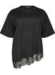 T-shirt avec ourlet asym&eacute;trique en dentelle, Noir, Packshot image number 0