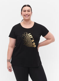 T-shirt de sport avec imprimé, Black w. Let's Go, Model