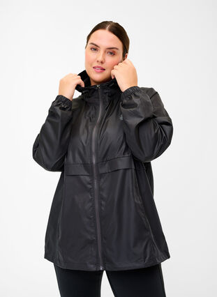 Veste de sport avec fermeture éclair et capuche, Black, Model image number 0