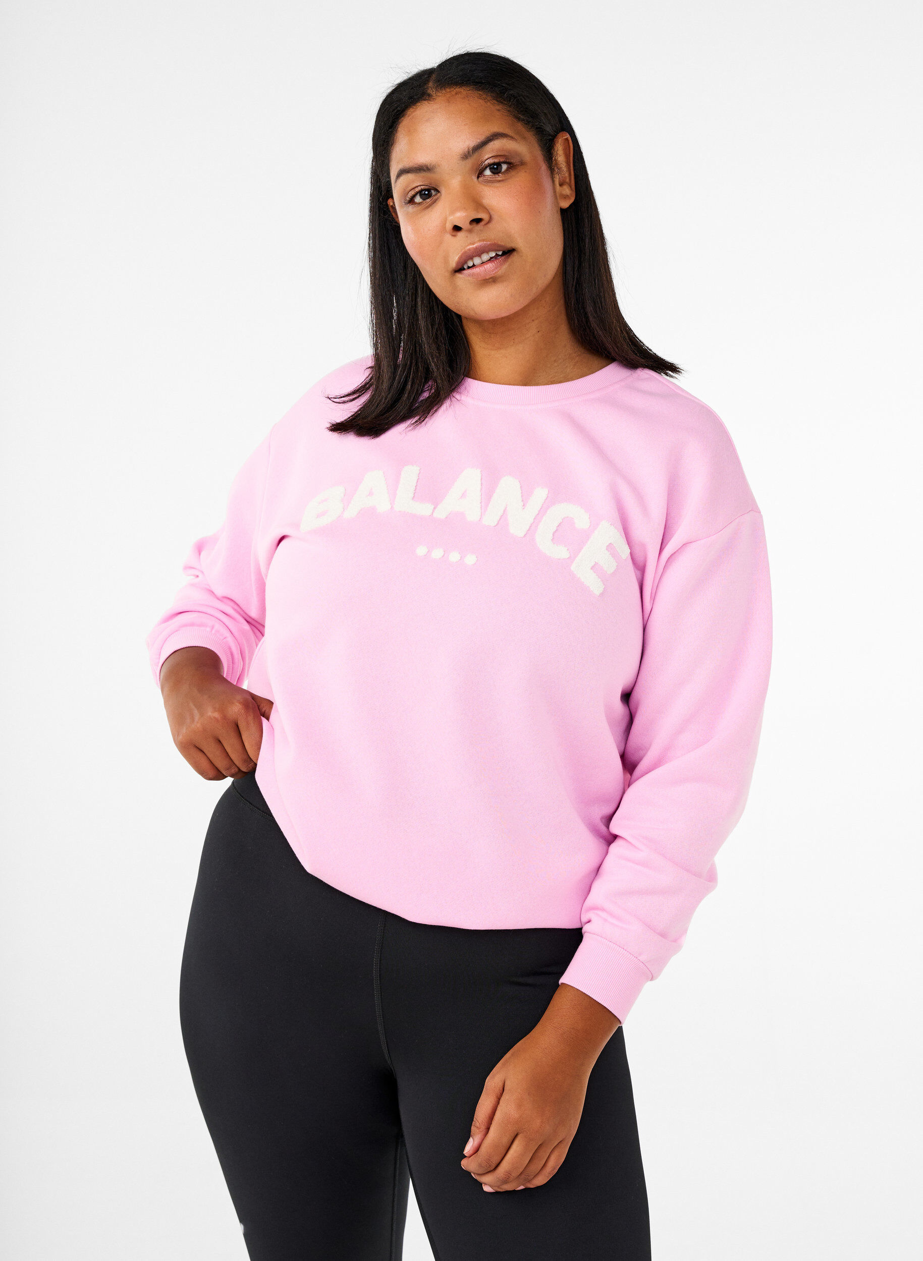 Zizzi Sweat-shirt avec texte en tissu-&eacute;ponge, Rose, Model image number 0