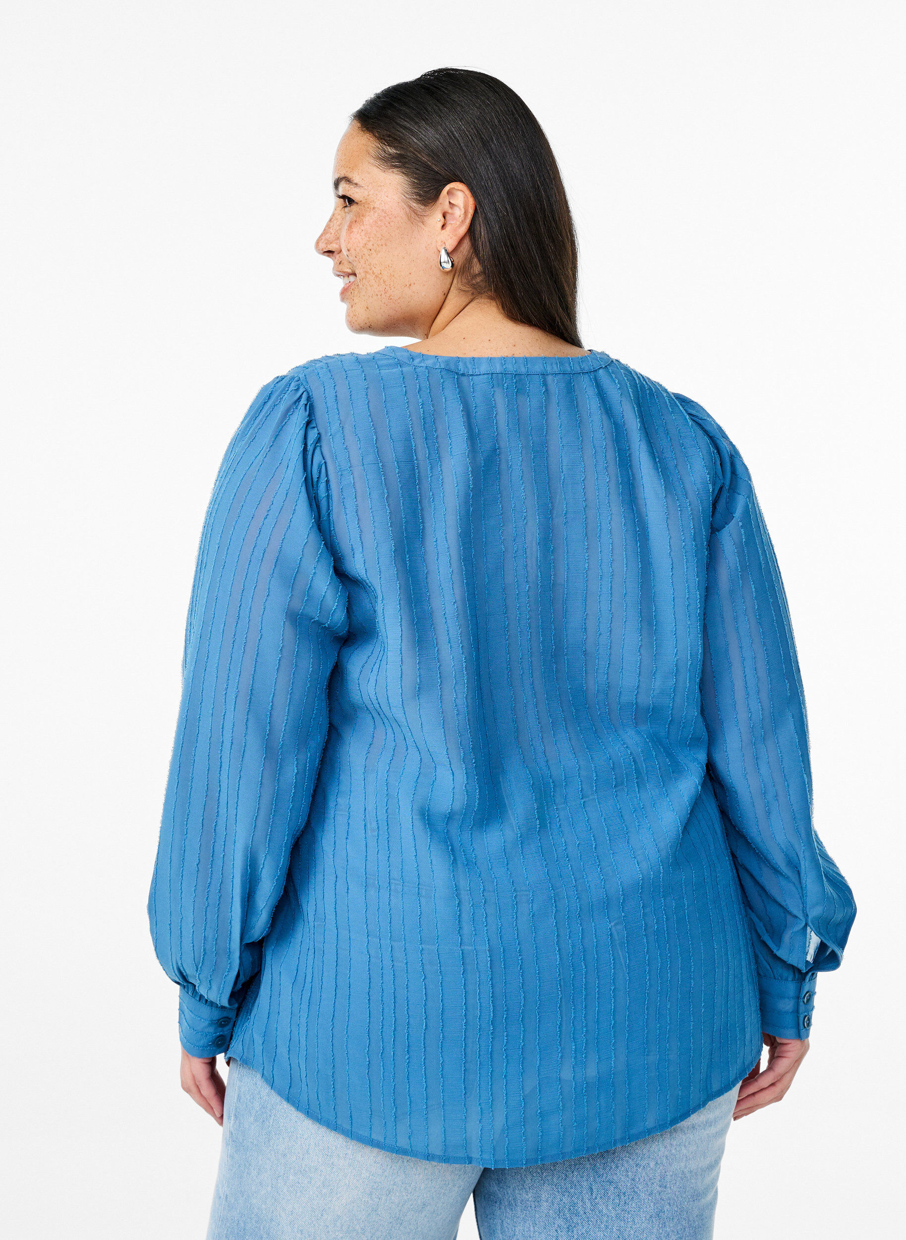 ZizziGestreepte blouse met transparante strepen, Blauw, Model image number 2