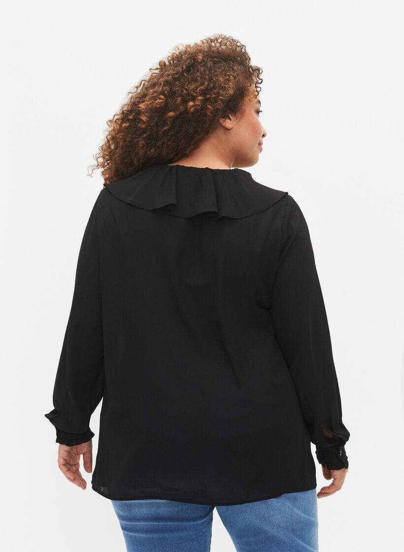  Blouse met ruches en lange mouwen, Black, Model image number 1