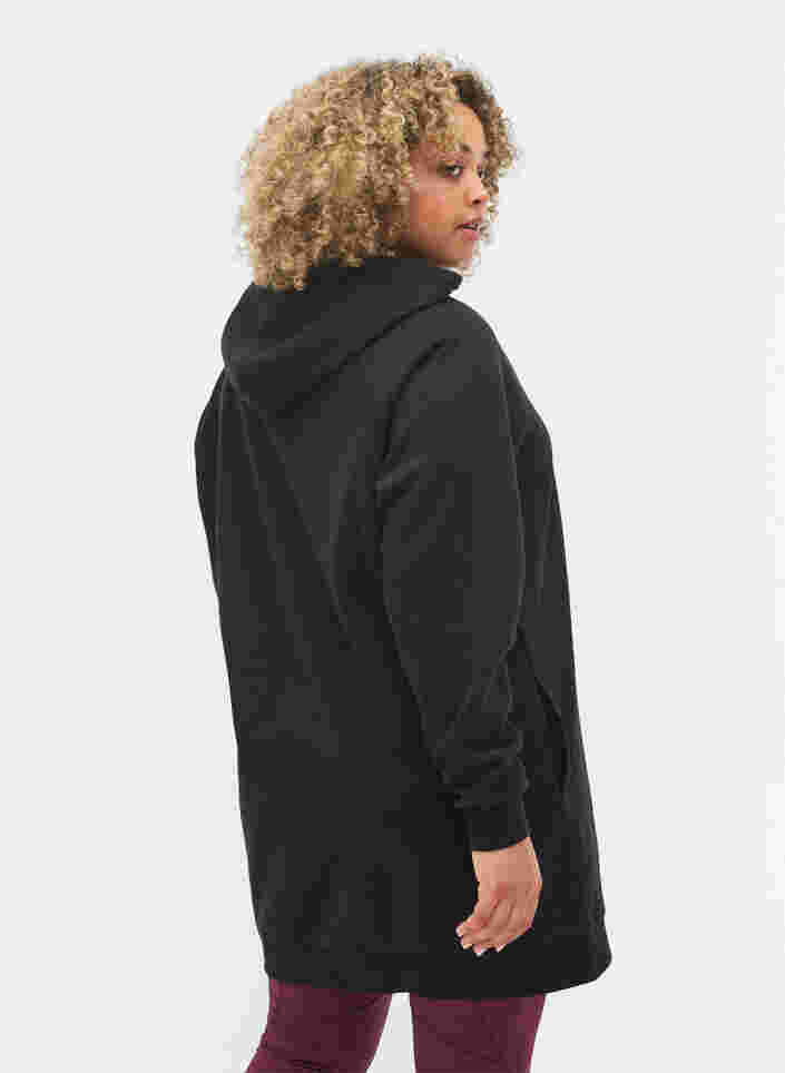 Pull long avec capuche et détails imprimés, Black w. Logo Print, Model image number 1