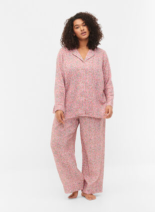 Katoenen nachthemd met bloemenprint, Powder Pink, Model image number 2