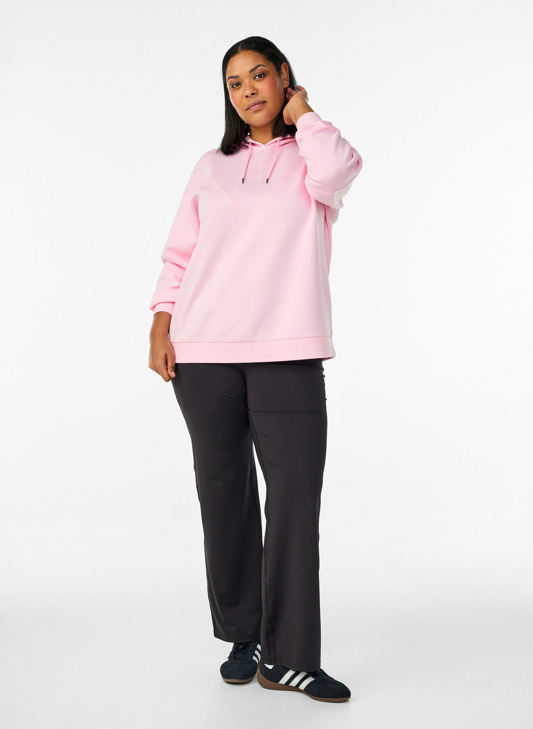 ZizziSportieve scuba hoodie met decoratieve stiksels, Roze, Model image number 1