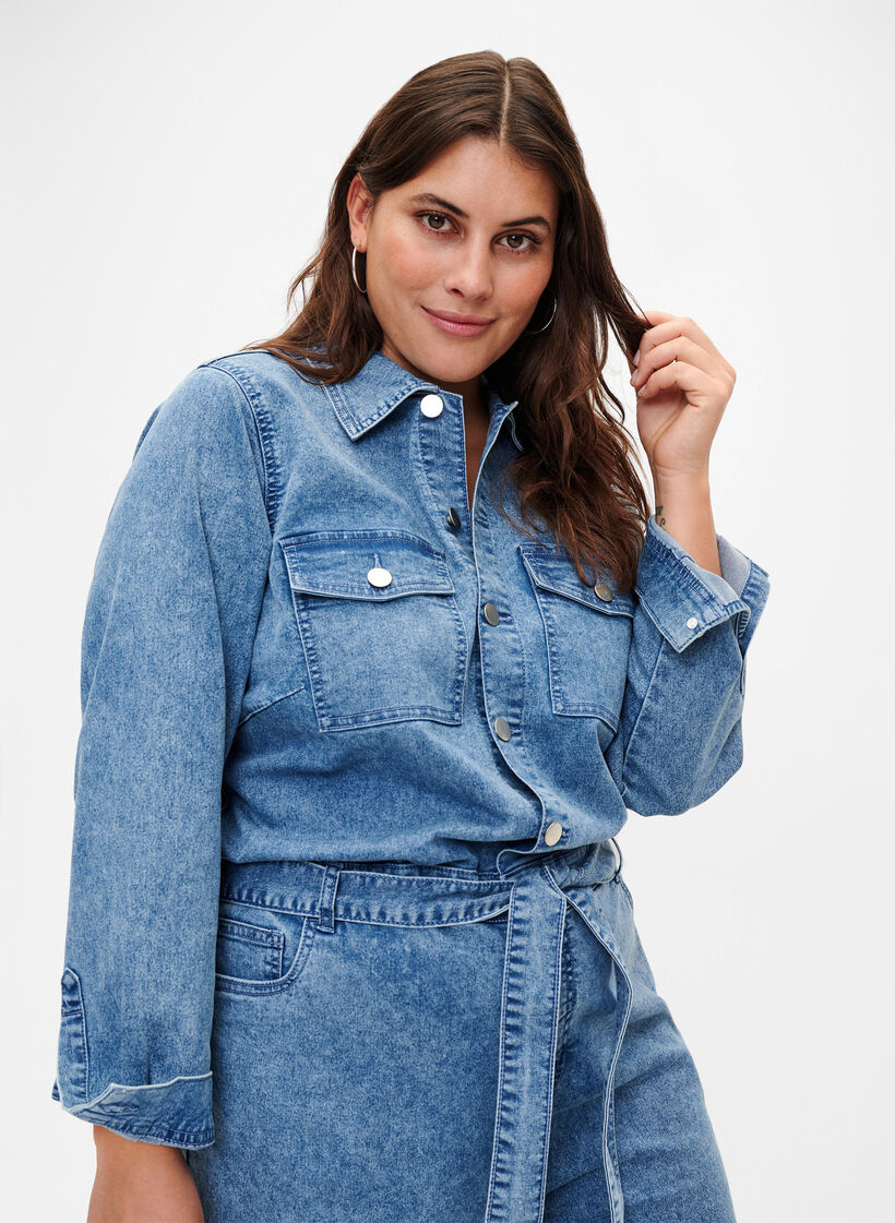 Jumpsuit van denim met lange mouwen, Light Blue Denim, Model image number 2