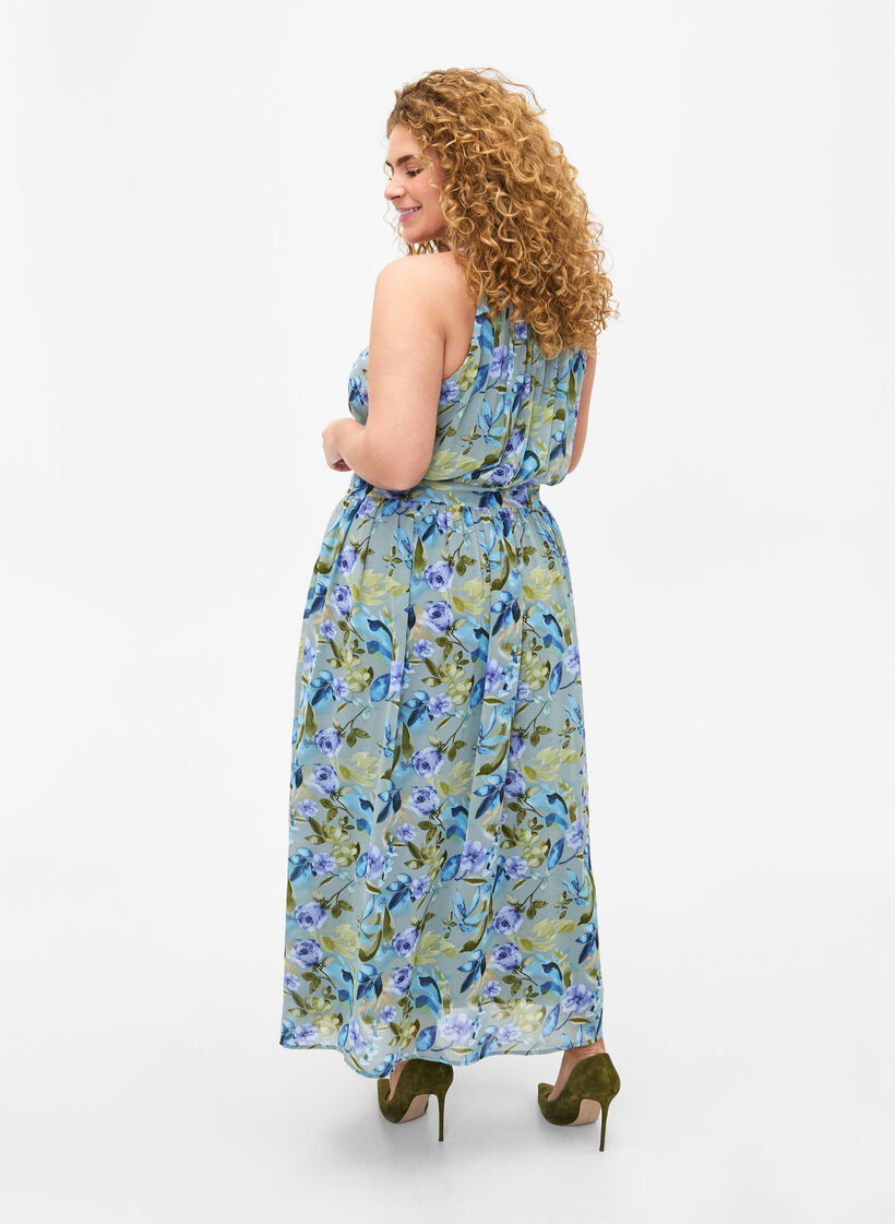 Robe longue dos nu à motif floral, Wrought Iron AOP, Model image number 1