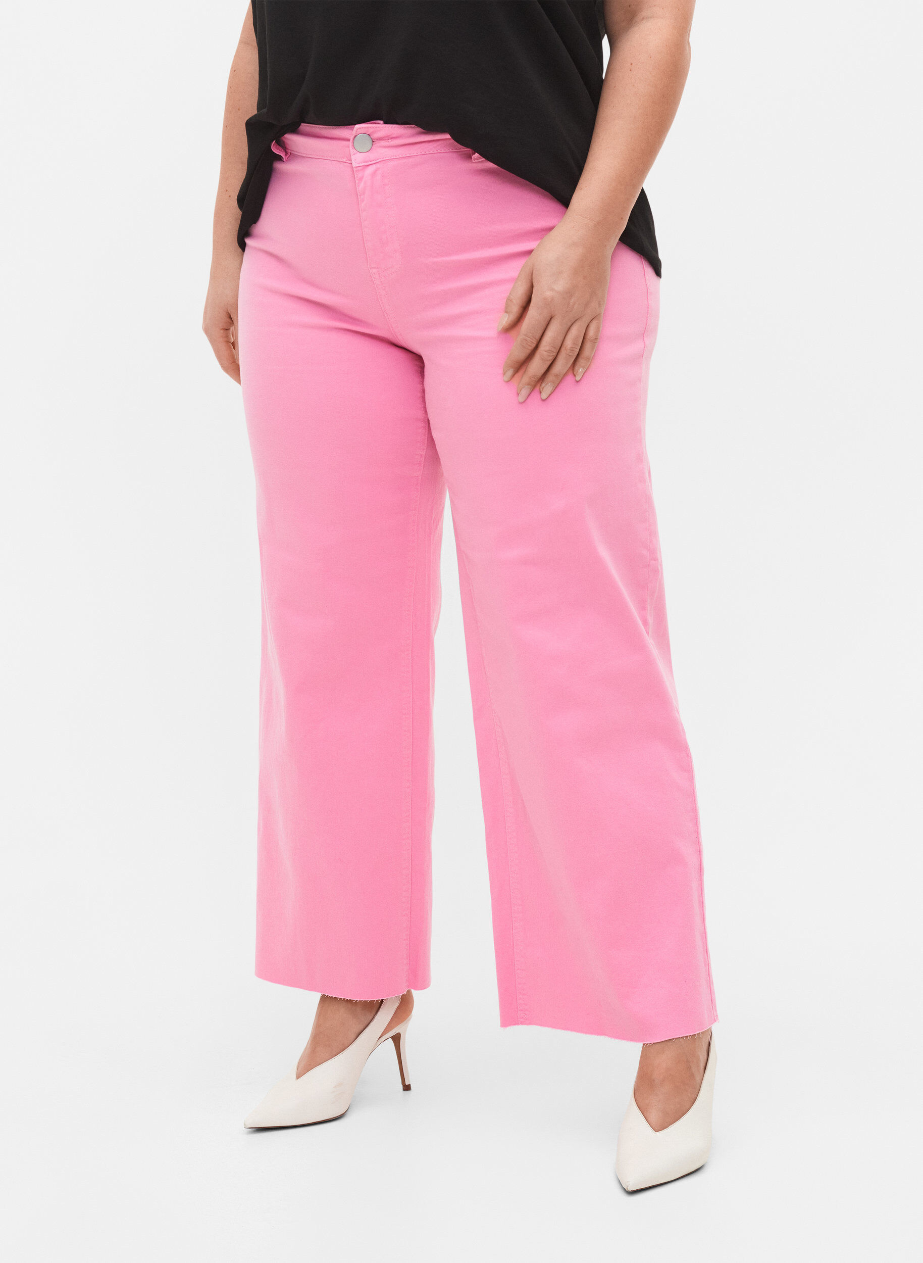 ZizziFlared jeans met high waist, Roze, Model image number 2