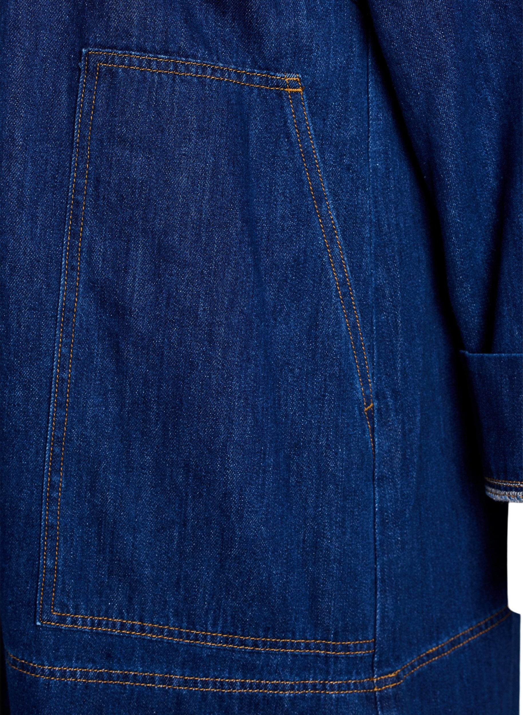 Zizzi Robe courte en jean avec col et fermeture boutonn&eacute;e, Bleu, Packshot image number 3