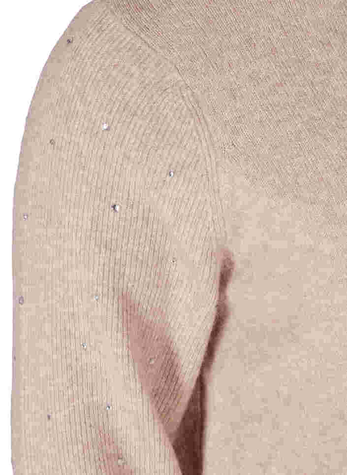 Blouse en tricot côtelée  avec des strass décoratives , Pumice Stone Mel., Packshot image number 3