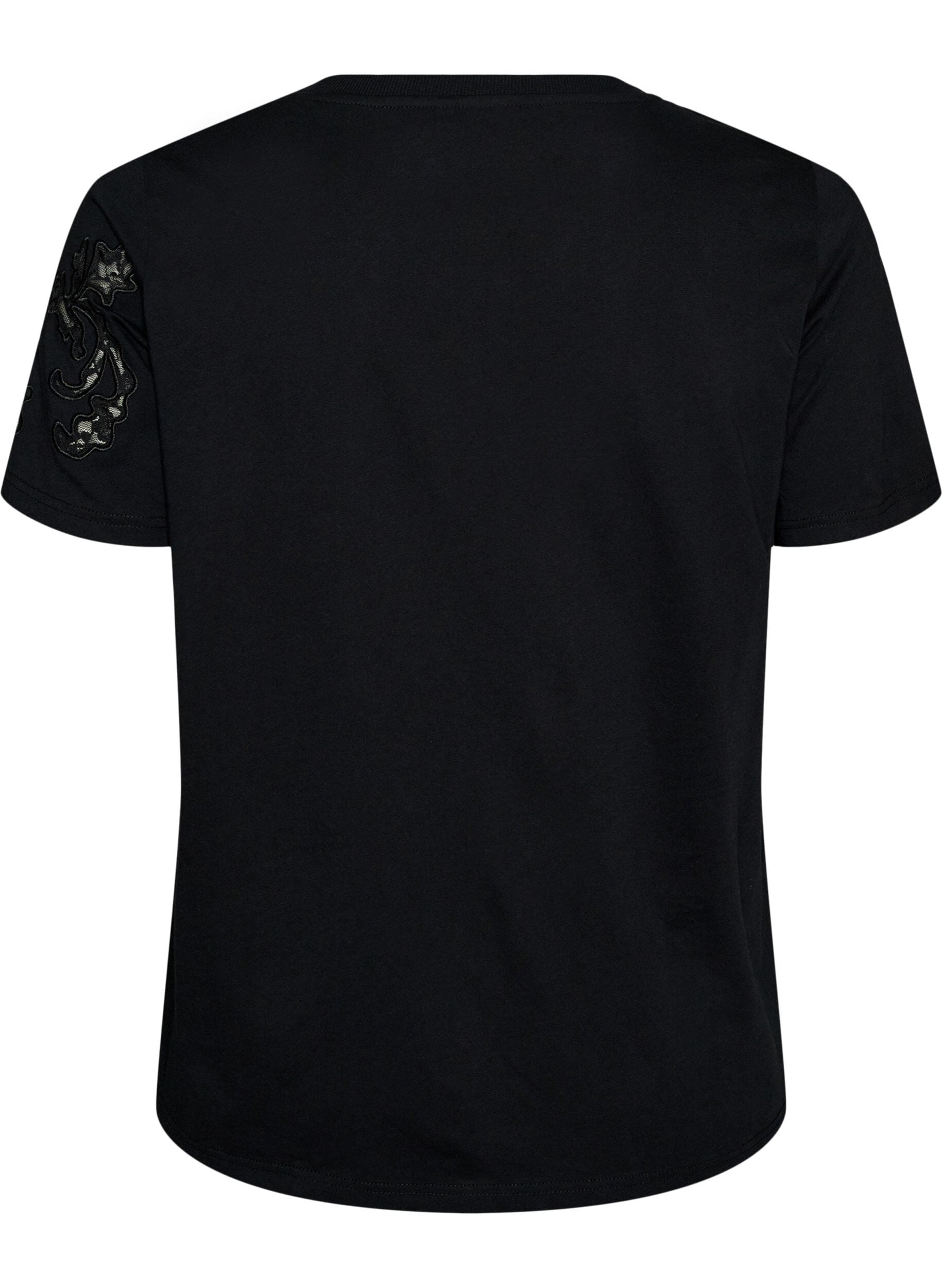 ZizziT-shirt en coton avec appliqu&eacute;s en dentelle, Noir, Packshot image number 1