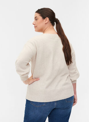 Pull en maille à manches bouffantes, Pumice Stone Mel., Model image number 1