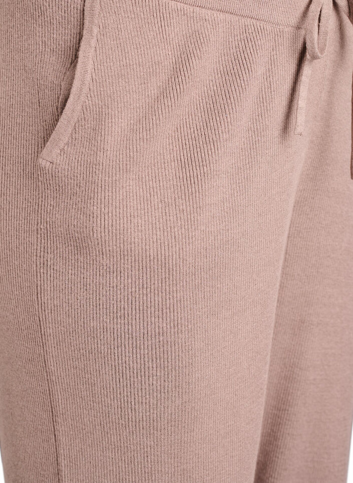 Pantalon taille haute en maille côtelée à jambes droites, Beige, Packshot image number 2