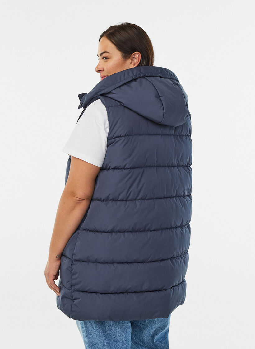 Veste longue avec capuche et poches, Bleu, Model image number 2
