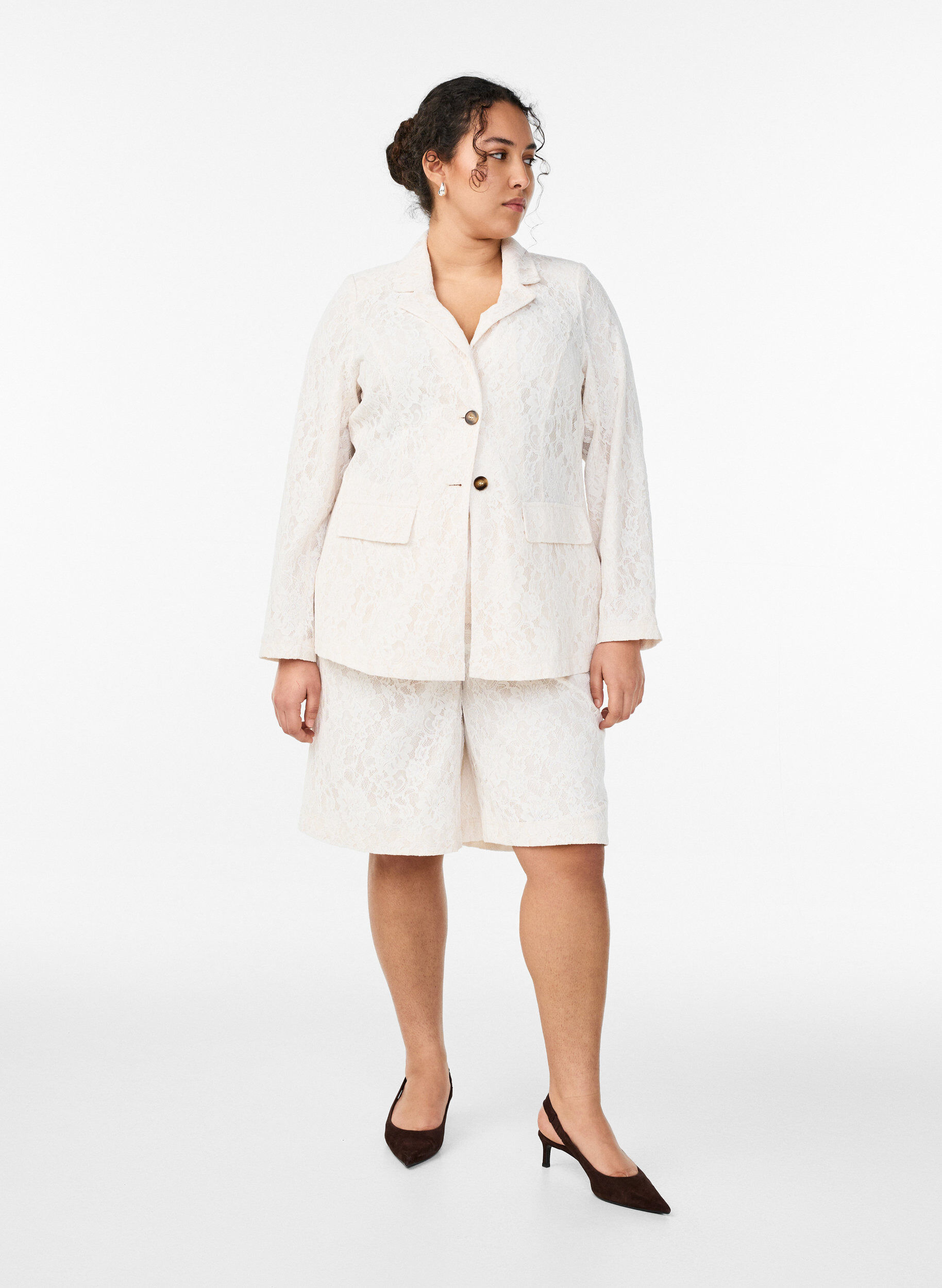 ZizziKanten blazer met knoopsluiting, Vanille, Model image number 1