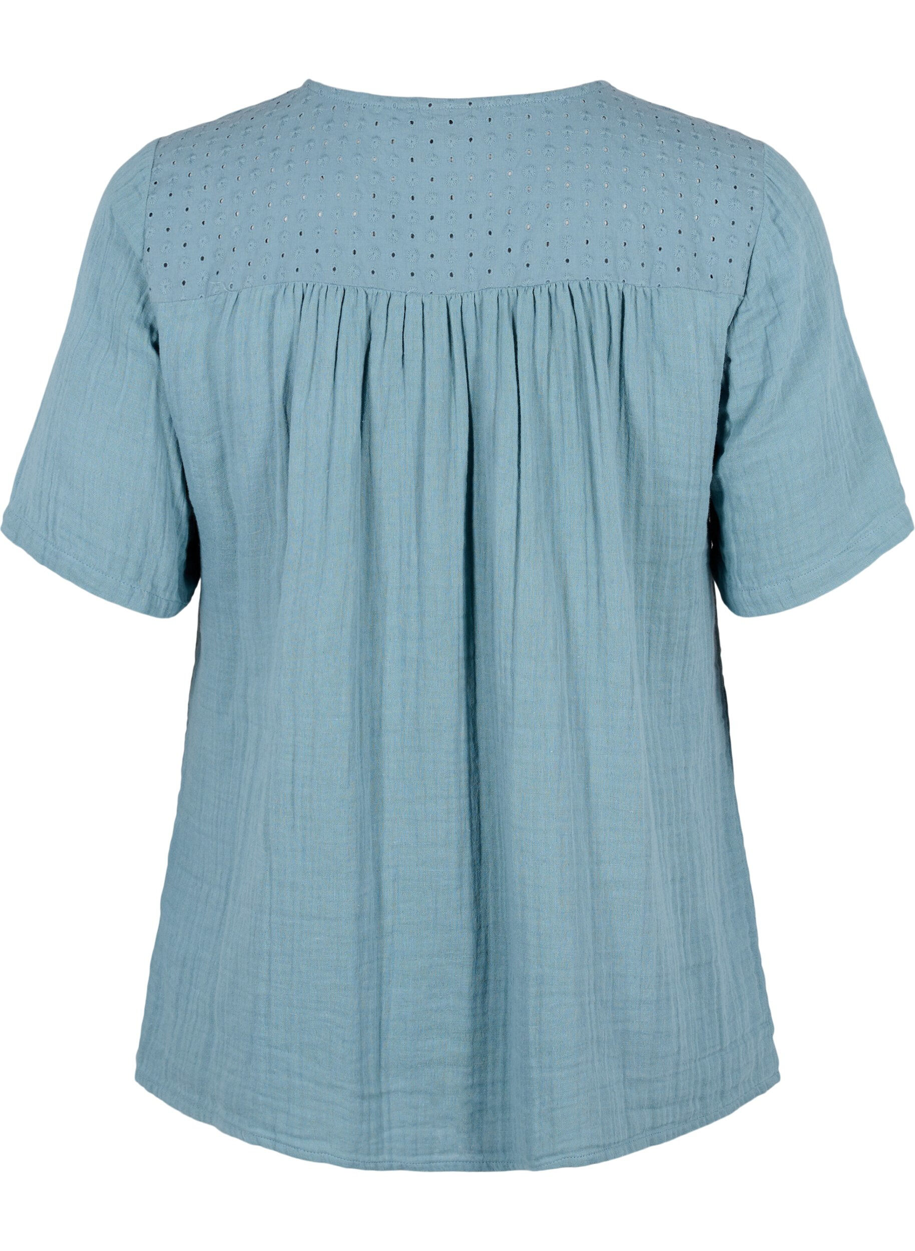 ZizziKatoenen blouse met borduursel en korte mouwen, Smoke Blue, Packshot image number 1