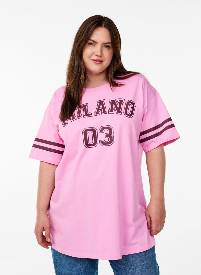 T-shirt collège oversize et sportif, Rose, Model image number 0