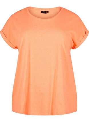 T-shirt van katoen in neon kleur, Neon Coral, Packshot image number 0