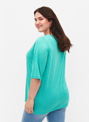 Blouse à manches 3/4, Turquoise, Model image number 1