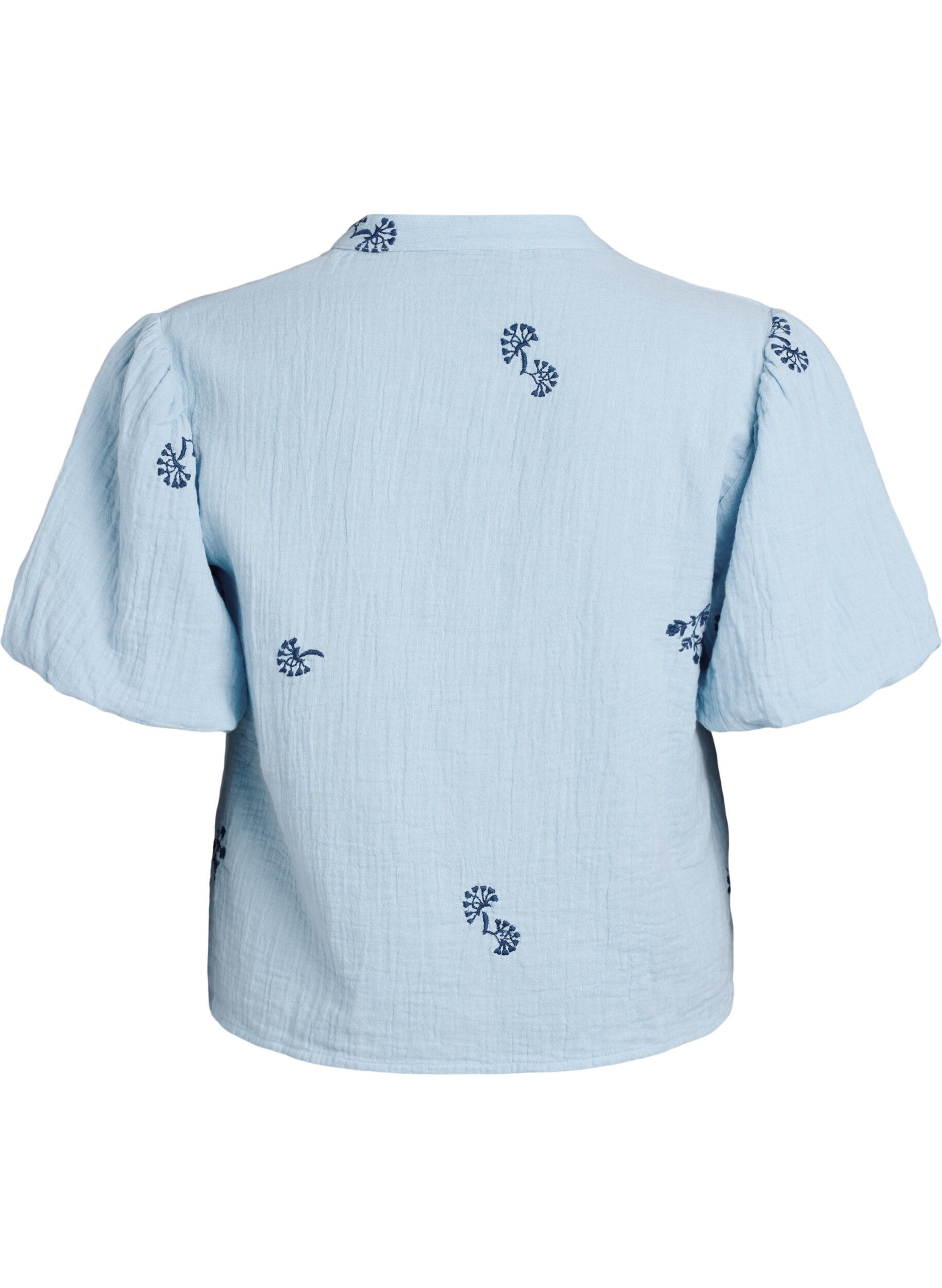 Zizzi Blouse en mousseline de coton avec manches ballon et d&eacute;tails brod&eacute;s, Bleu Clair, Packshot image number 1