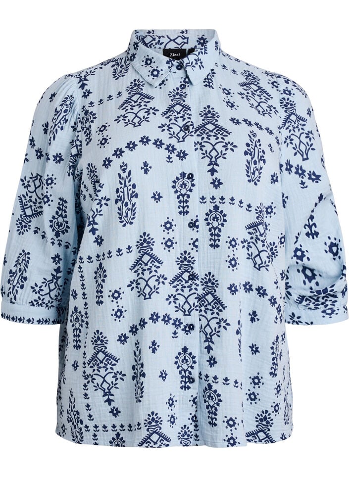 Shirtblouse met 3/4 mouwen, Blauw, Packshot image number 0