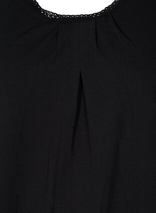 Haut en coton à col rond et bord en dentelle, Black, Packshot image number 2