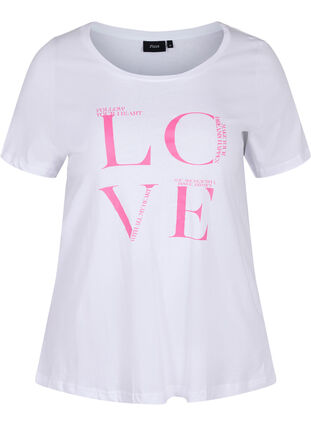 Katoenen t-shirt met korte mouwen en print, Bright White LOVE, Packshot image number 0