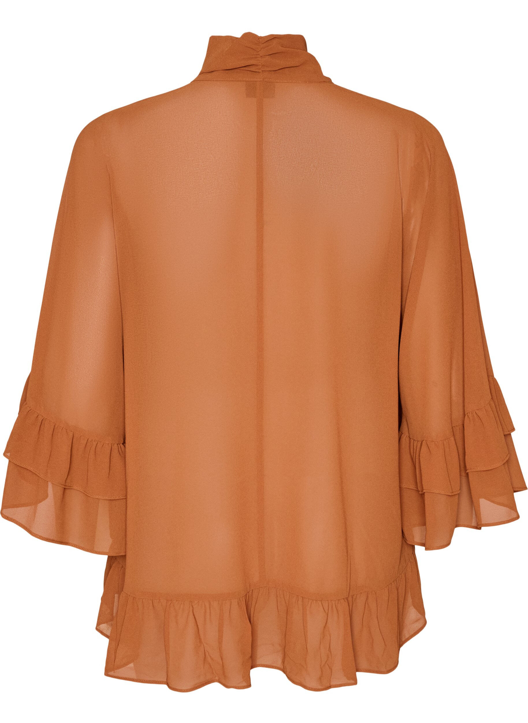 ZizziBlouse met striklint en ruches, Bruin, Packshot image number 1