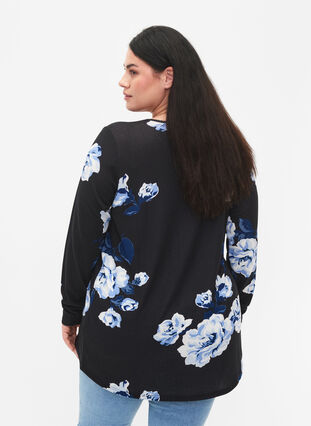 Bloemen blouse met lange mouwen, Black Flower, Model image number 1