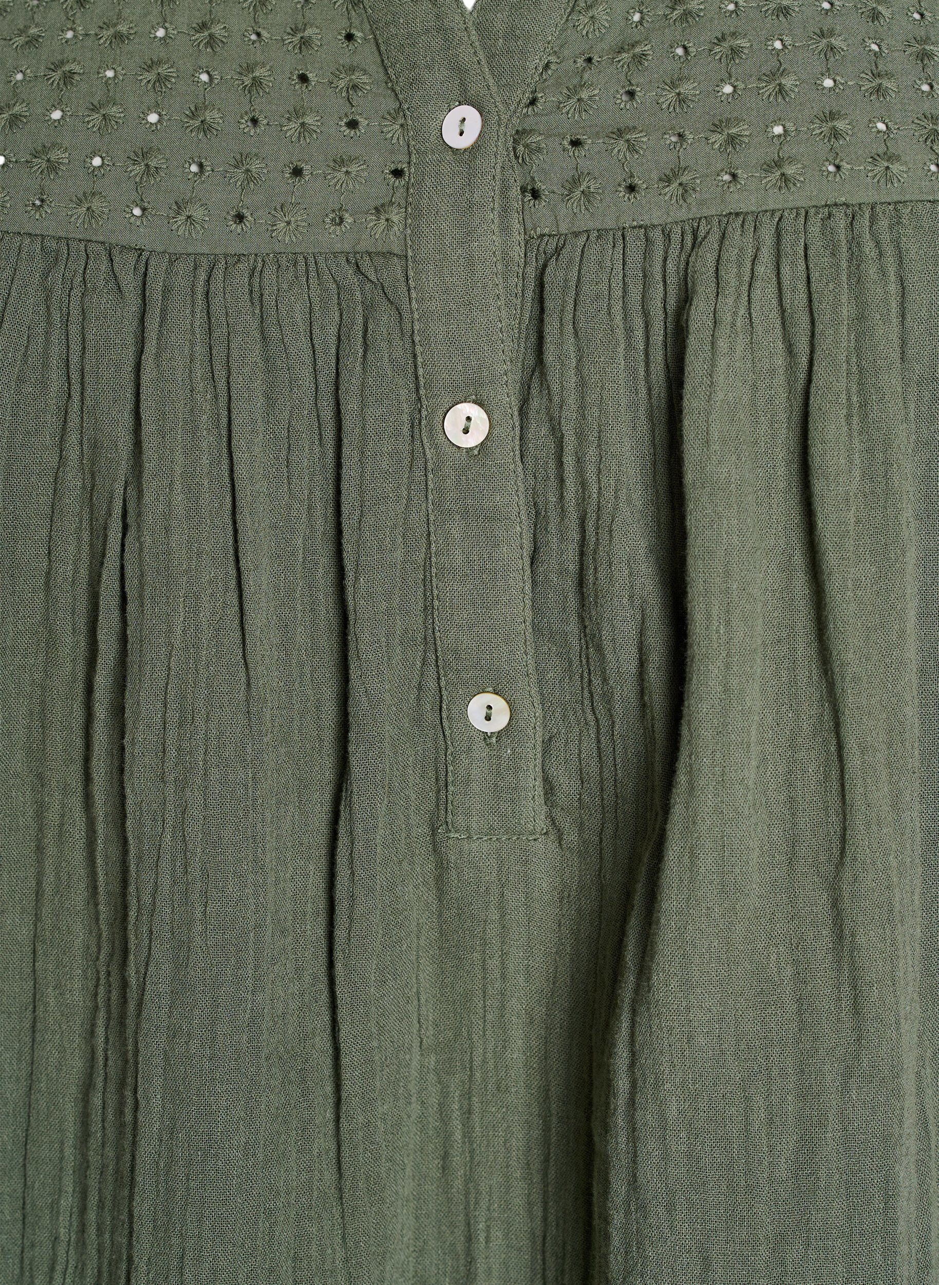 ZizziBlouse in katoenen mousseline met broderie anglaise, Groen, Packshot image number 2