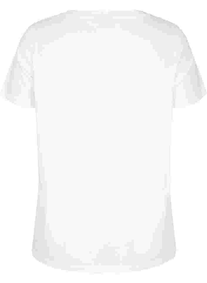 T-shirt en coton bio avec détail dentelle, Warm Off-white, Packshot image number 1