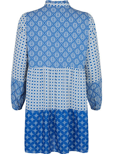 Robe trapèze avec motifs et lignes de coupe, Blue AOP, Packshot image number 1