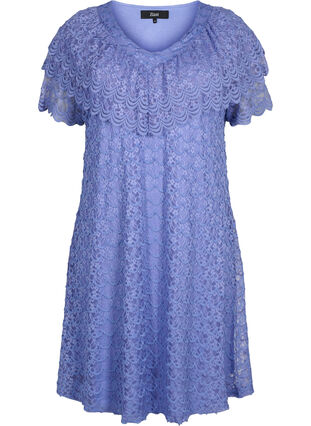 Blonde jurk met korte mouwen en brede franjes, Lavender Violet, Packshot image number 0