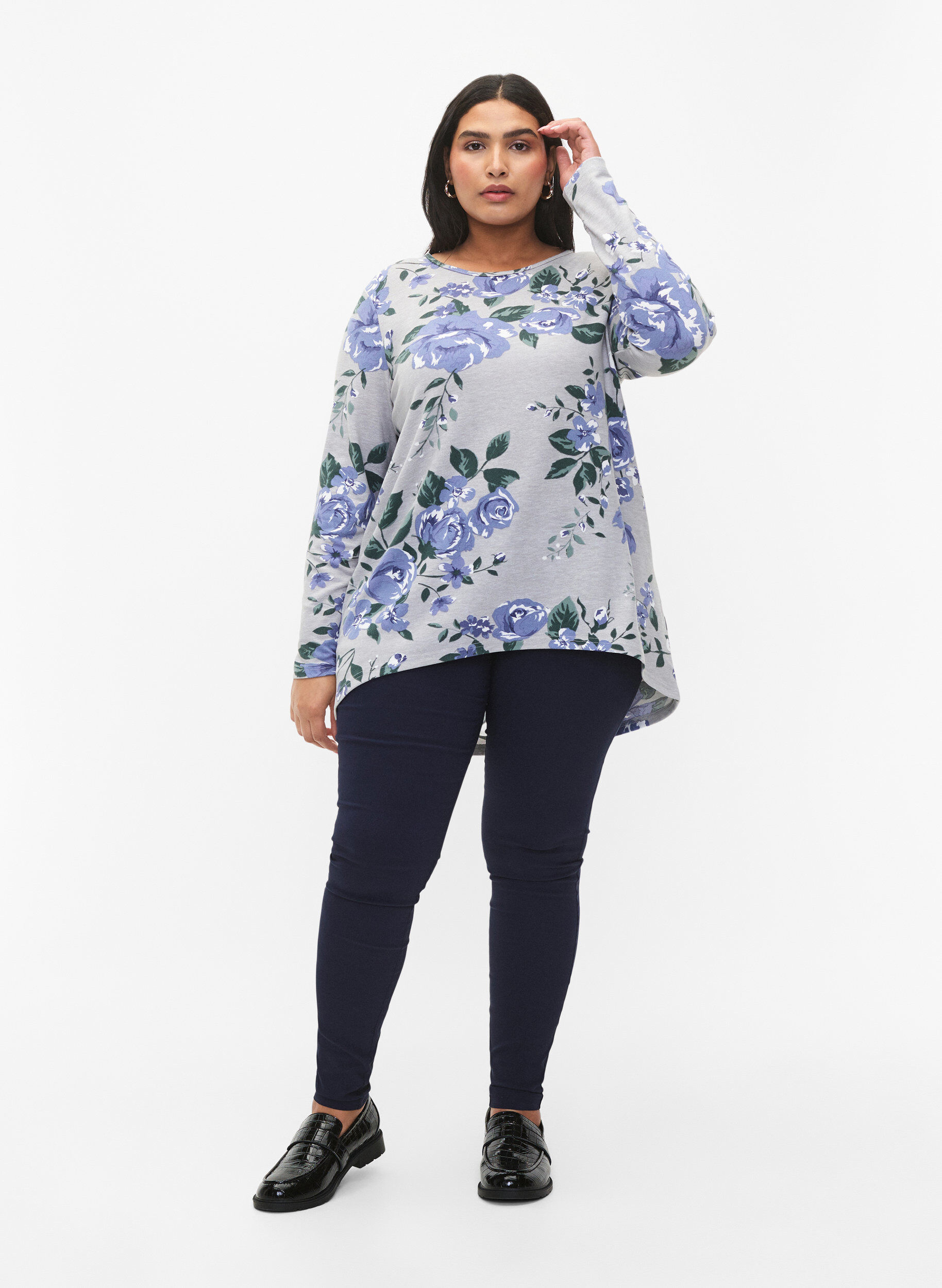 ZizziGebloemde blouse met lange mouwen, Blauw, Model image number 1