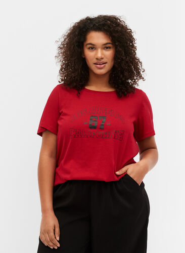 Katoenen t-shirt met opdruk op de voorkant, Tango Red LOS , Model image number 0