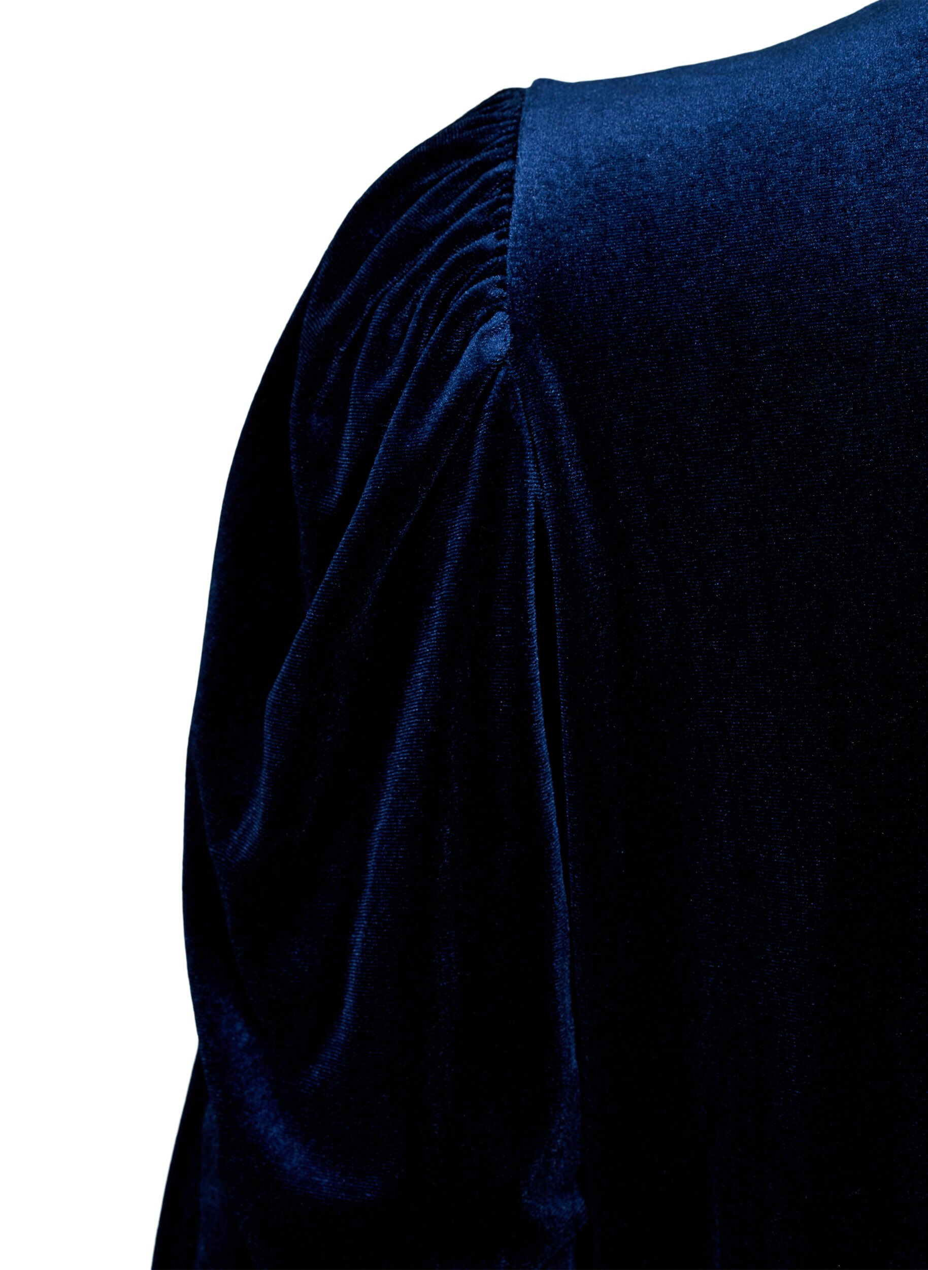 Zizzi Robe en velours avec col &agrave; volants et manches 3/4., Navy Blazer, Packshot image number 3