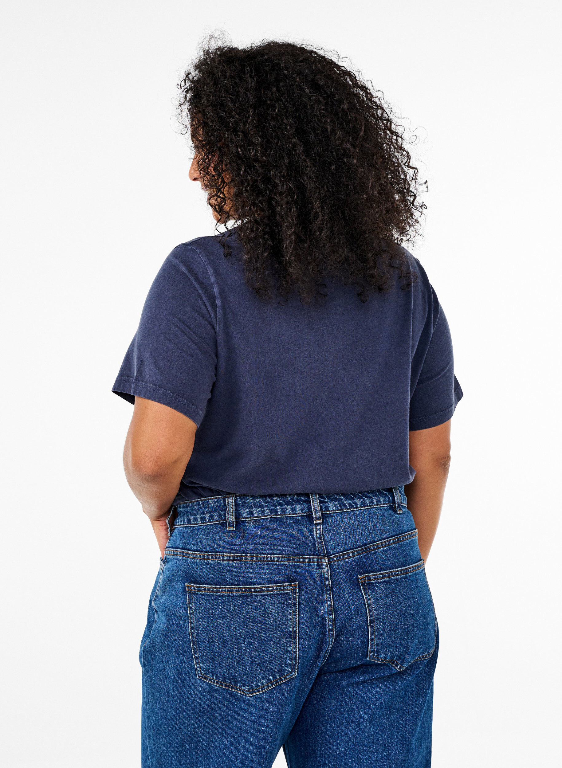 ZizziT-shirt met oogjes en print, Navy Washed , Model image number 1