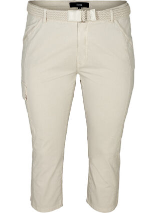 Pantacourt en coton avec ceinture , Sand, Packshot image number 0