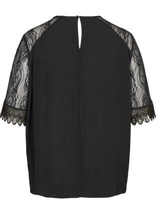Viscose blouse met kanten mouwen, Black, Packshot image number 1