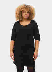 Effen jurk met 3/4-mouwen en split, Black, Model