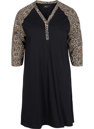 robe de nuit en coton avec détail imprimé, Black Ditzy Flower, Packshot image number 0