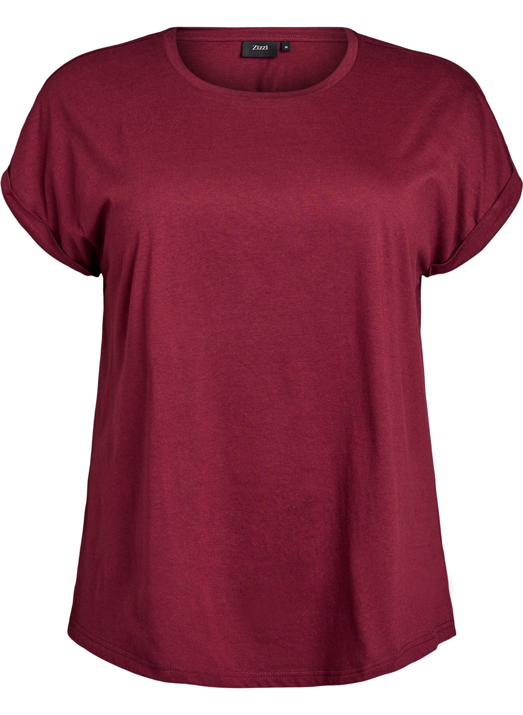 ZizziT-shirt met korte mouwen van katoenmix, Donker Bordeaux, Packshot image number 0