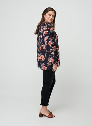 Viscose blouse met bloemenprint, NS w. Red Flower, Model image number 1