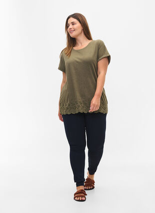 T-shirt à manches courtes avec broderie anglaise, Ivy Green Mel., Model image number 2