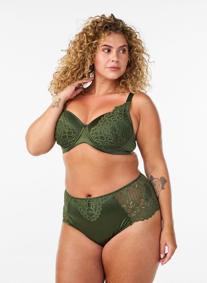 Soutien-gorge &agrave; armatures rembourr&eacute; avec dentelle, Vert Kaki, Model image number 1