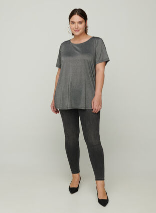 T-shirt scintillant à manches courtes, Black w Silver , Model image number 2
