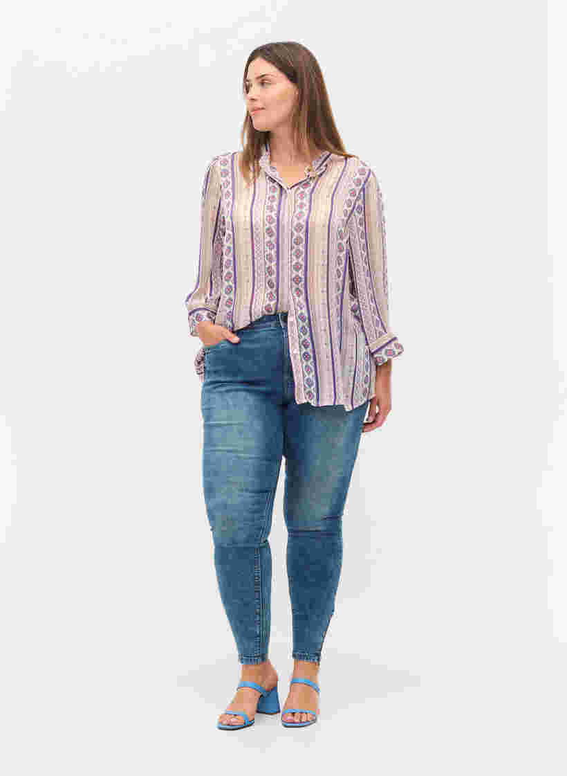 Cropped Amy jeans met rits, Blue denim, Model image number 0