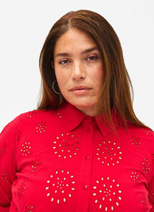 Shirtblouse met Engels borduurwerk en 3/4-mouwen, Tango Red, Model image number 2